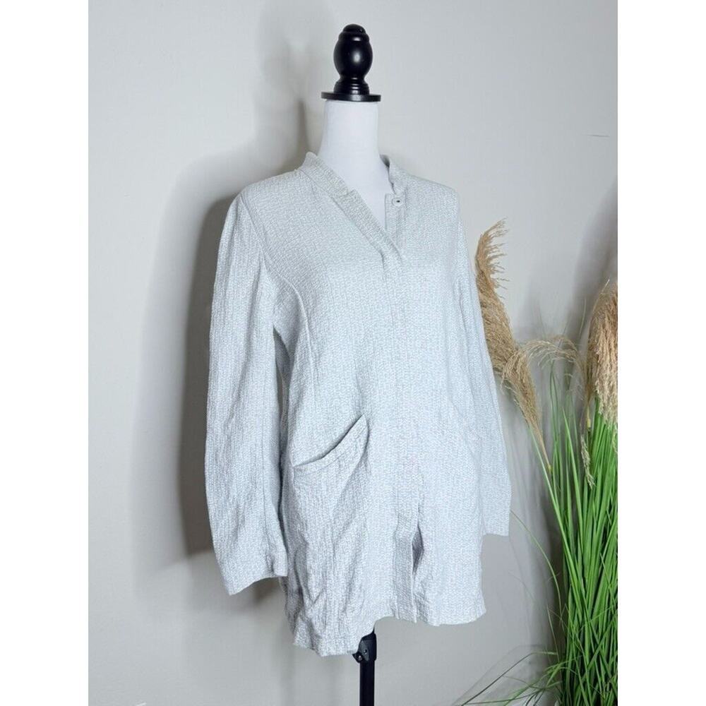 EILEEN FISHER Gray Button Stretch JACKET Organic Cotton Tencel Medium Loose Comf - Picture 2 of 9